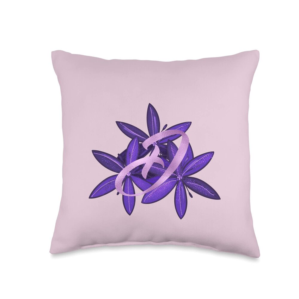 7984 Lilac floral Initial Letter D monogram purple floral Throw Pillow